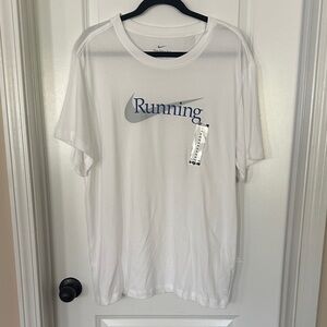 NWT Nike White Short-Sleeve Running Graphic Tee with Blue Logo XL